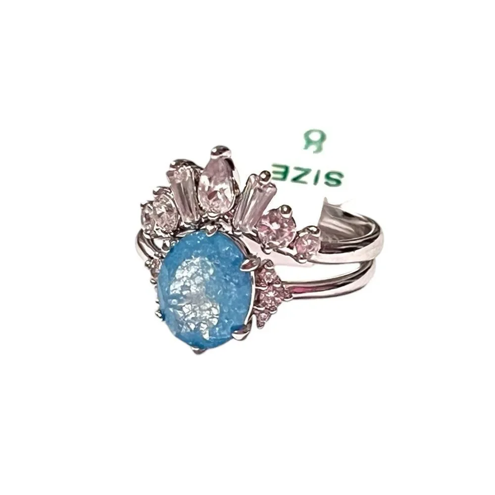 Bomb Party It Was All A Dream Lab Created Aqua Blue Ice Crystal Rhodium Ring